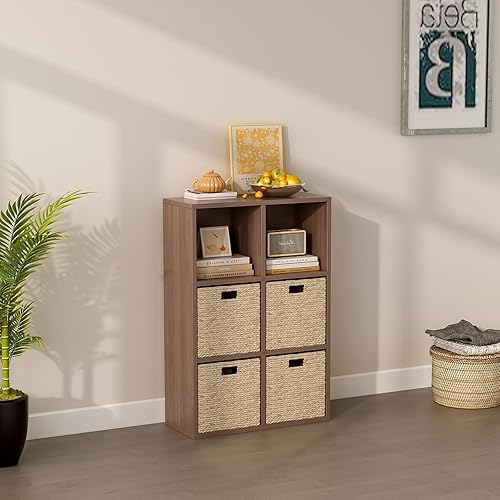 Miniatura 7 de Estantería de almacenamiento de 6 cubos, estantería abierta de madera de 3 niveles para el hogar y la oficina, Cuby Orgainzer, nogal