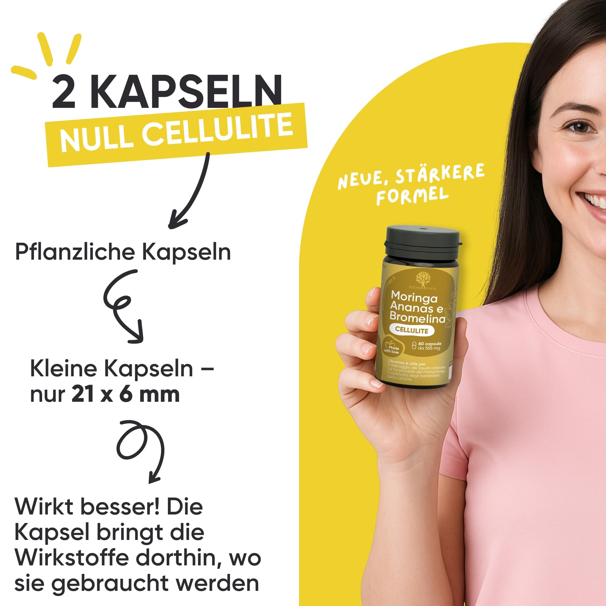 Bromelain Hochdosiert 5000 GDU – NEUE FORMEL 100% Natürlich Anti-Cellulite Komplex mit Bio Moringa, Ananas Enzym - 60 Vegane Kapseln - Made in Italy