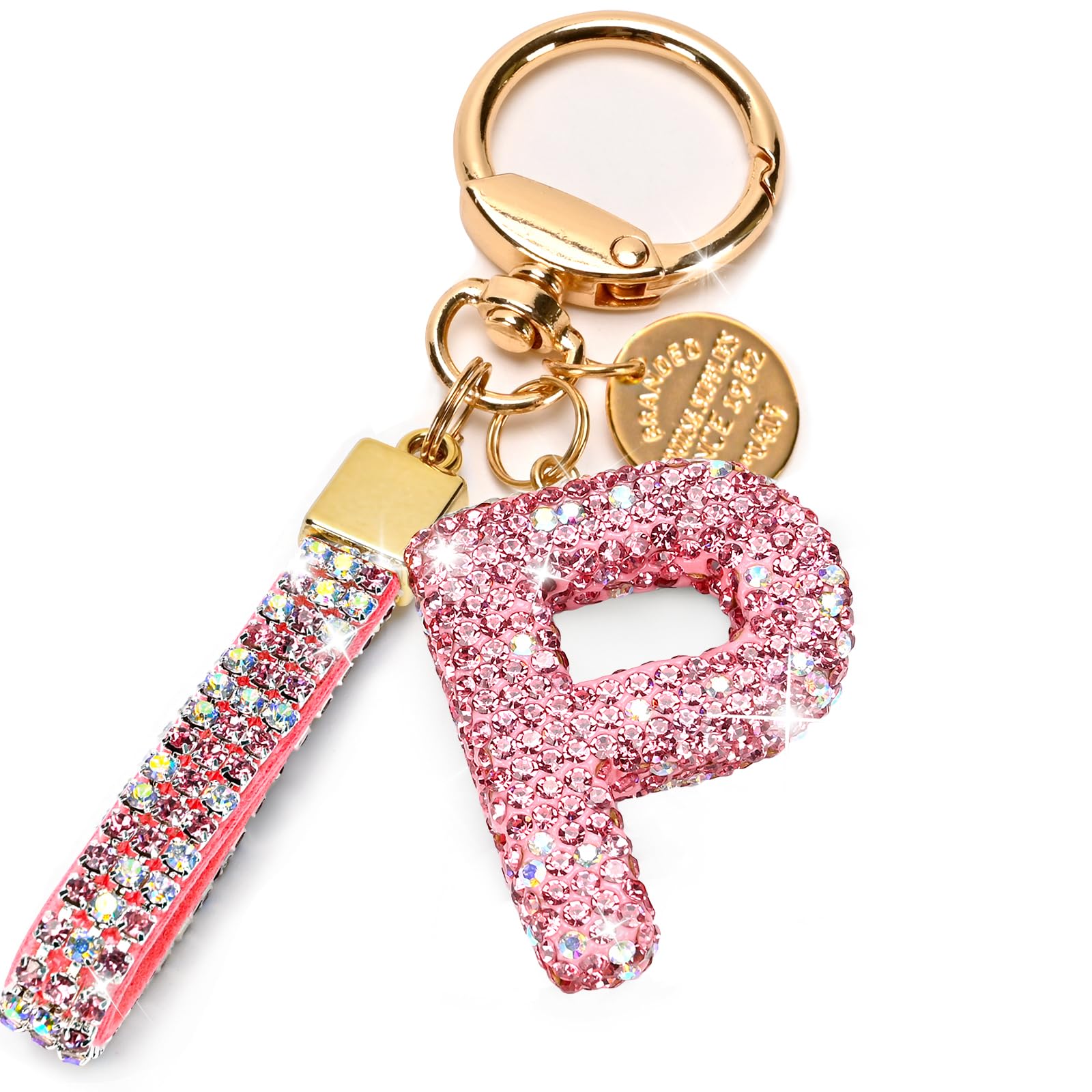 Initial Letter Keychain for Women Girls, Bling cute KeyChain for Car Key Accessories Lanyard and Backpack Bag，Perfect Gift