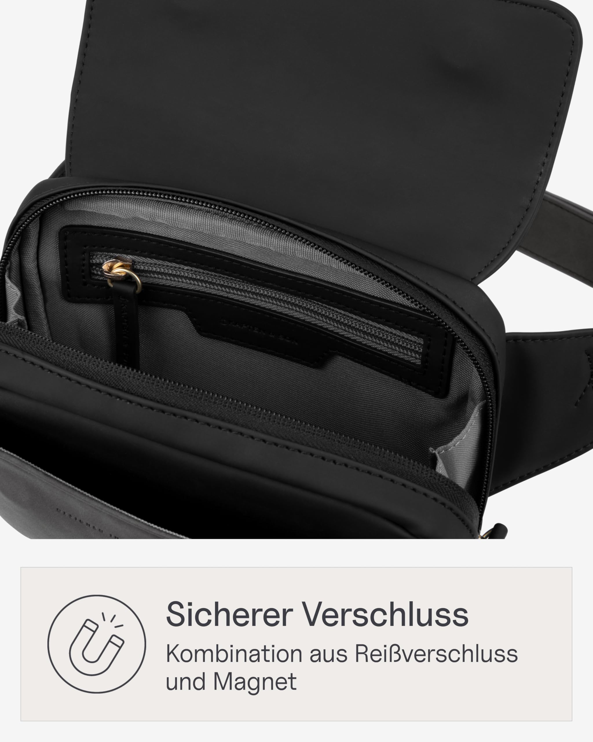 Kapten & Son Bauchtasche Damen Schwarz Visby 1,2 L | Umhängetasche Damen | Innen- & Außenfach mit Reißverschluss | Crossbody Bag | längenverstellbarer Gurt | ideal für Reisen, Alltag, City