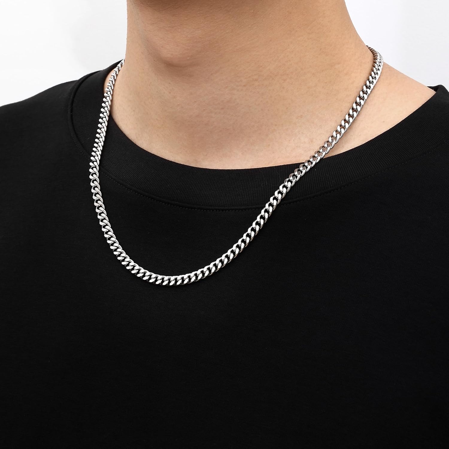 Fiusem Valentines Day Gifts for Him Silver Tone/Black/14K Gold Plated Chain Necklace for Men, 5mm/6mm/7.5mm/8mm/9mm Stainless Steel Cuban Link Chain Necklace, Men's Chains 18-28 Inch Jewelry Gifts - Image 7