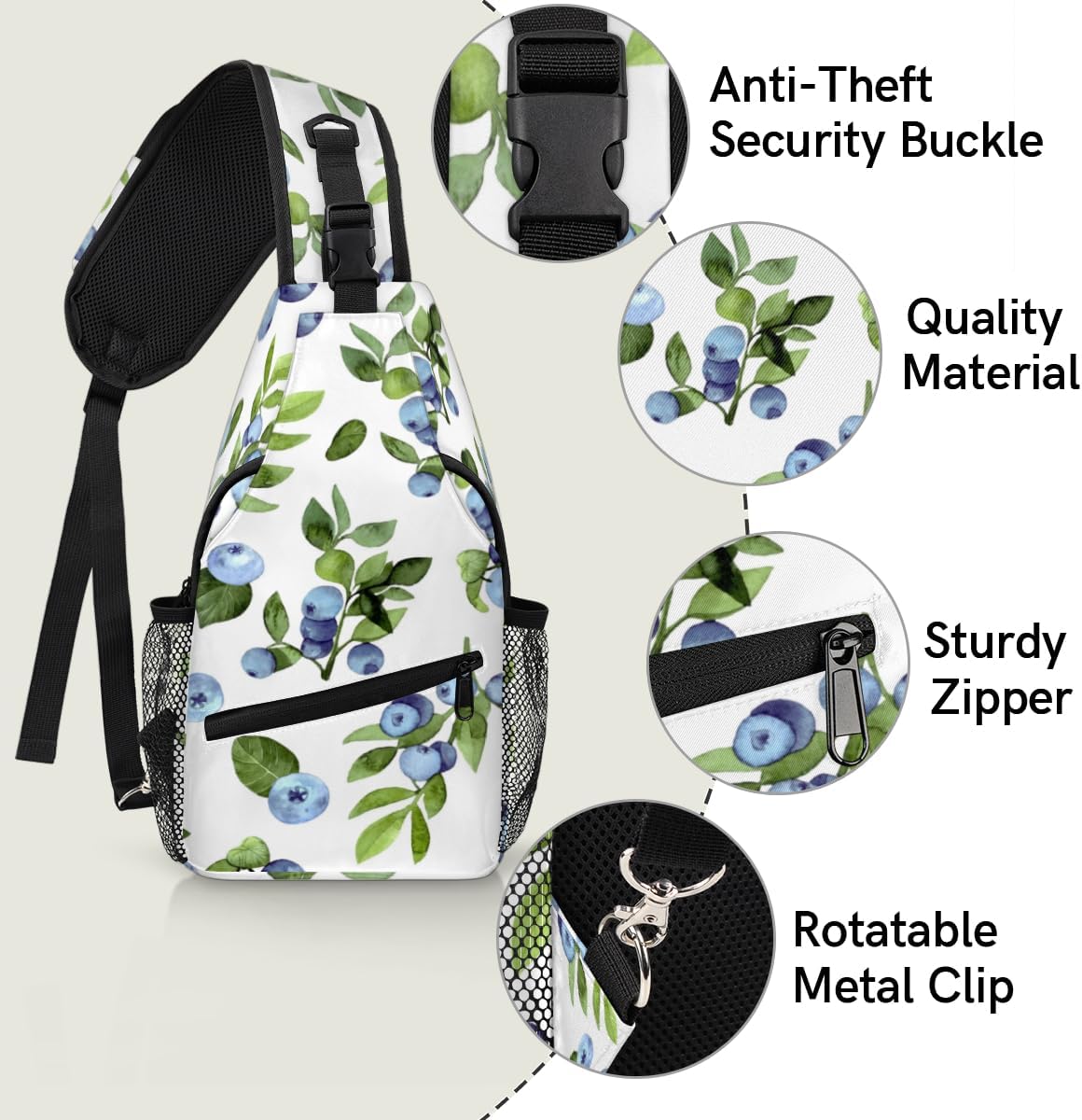 Berries Pattern Sling Bag for Women Men Crossbody Sling Backpack Shoulder Bag Chest Bag Daypack for Travel Hiking Outdoor