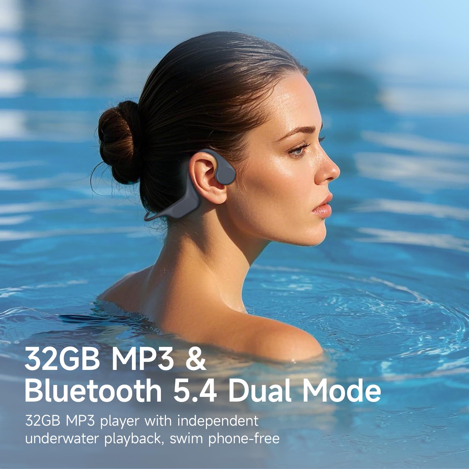 LOBKIN Casque Natation Bluetooth 5.4, Casque Conduction Osseuse Étanche IP68 avec Lecteur MP3 32 Go, Écouteur à Conduction Osseuse sans Fil pour Nager, Cyclisme, Course à Pied