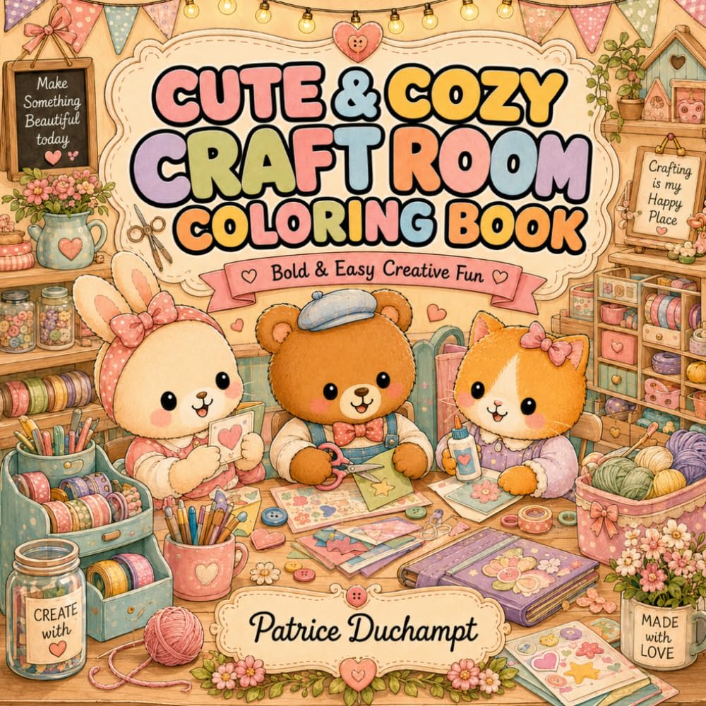 Cute & Cozy Craft Room Coloring Book: Bold & Easy Creative Fun