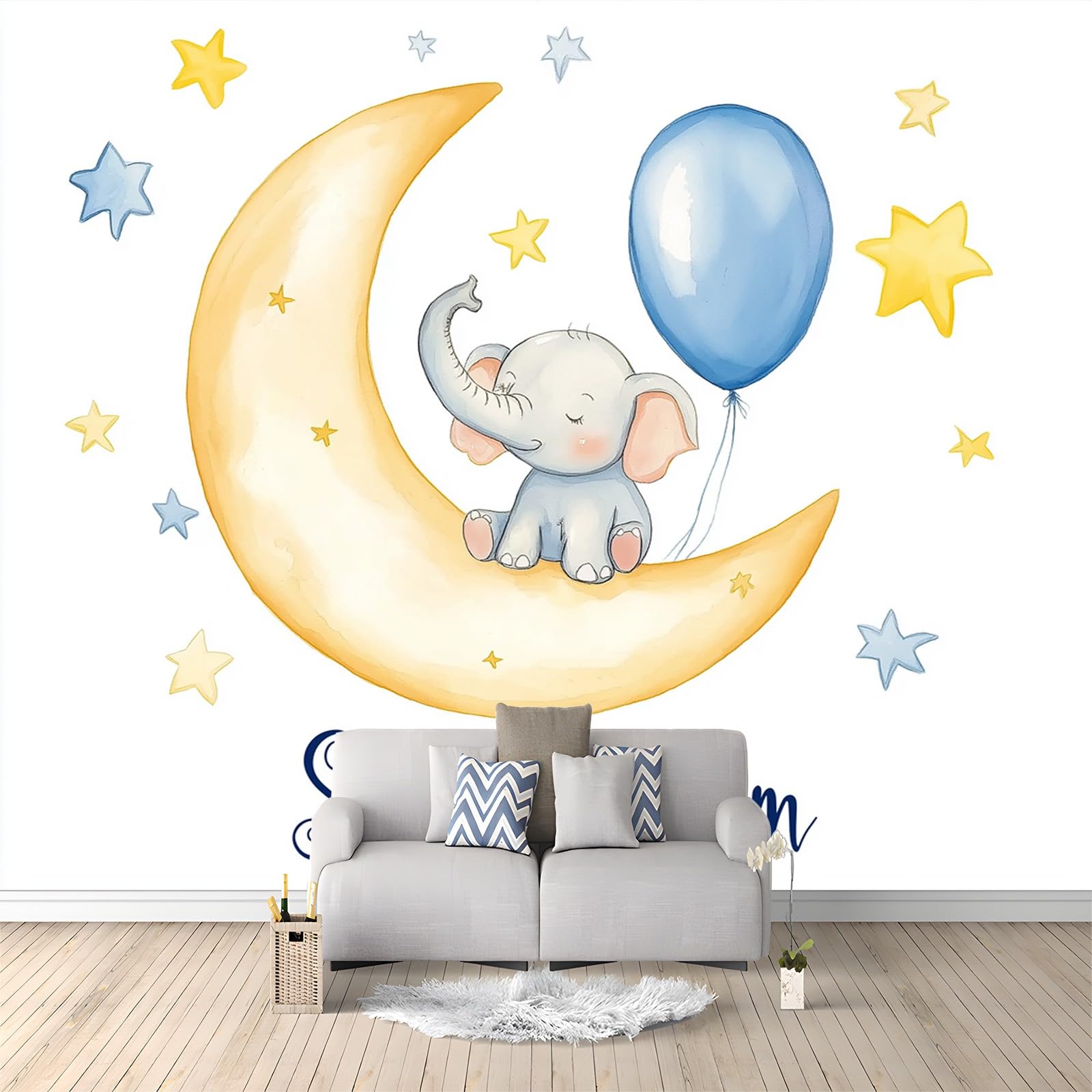 Revêtement mural éléphant 3D aquarelle blanc au fini intissé premium