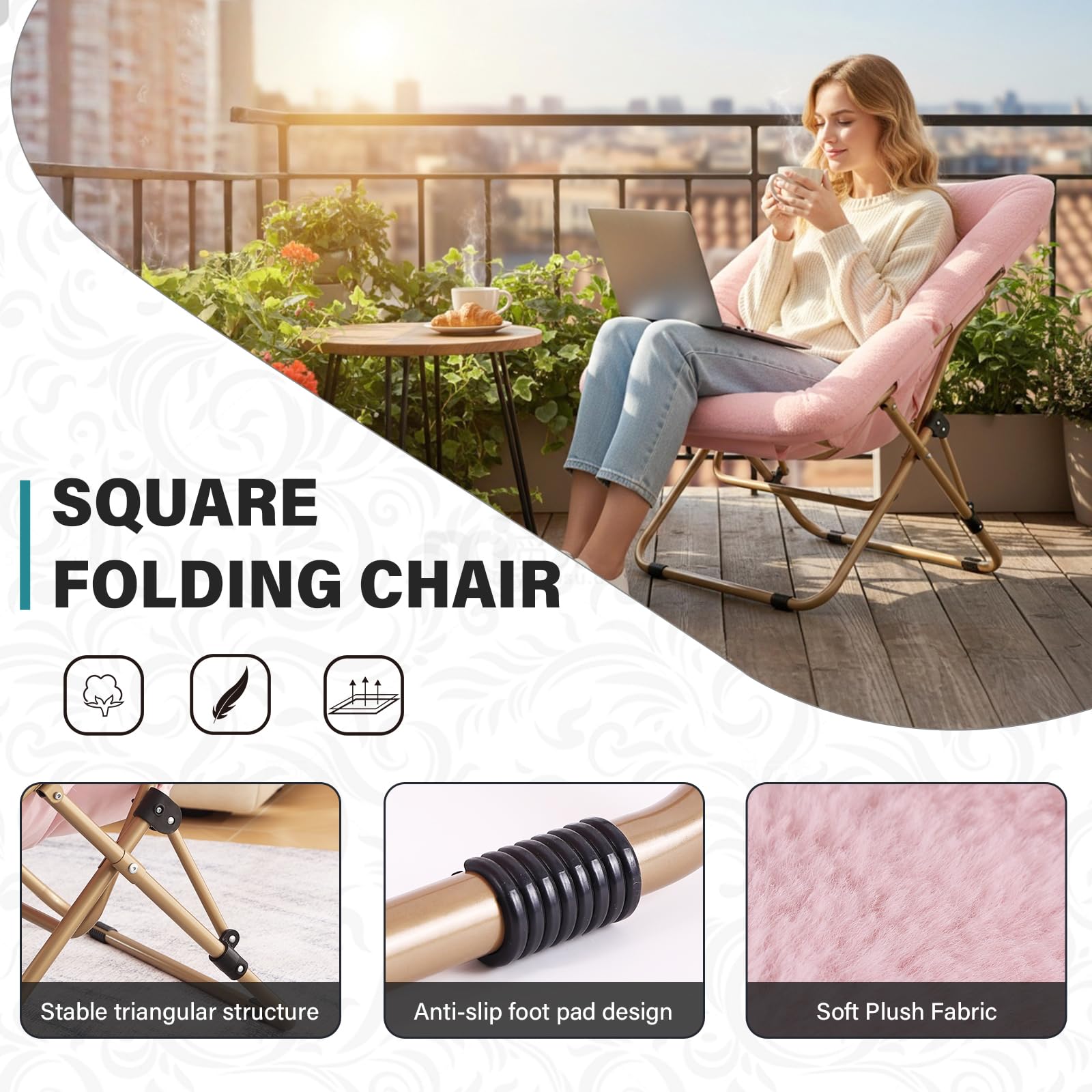Tiita Cómoda silla plegada, silla plegable de gran tamaño de piel sintética suave, silla perezosa para niños, adolescentes y adultos, silla de luna con marco de metal para dormitorio, sala de estar