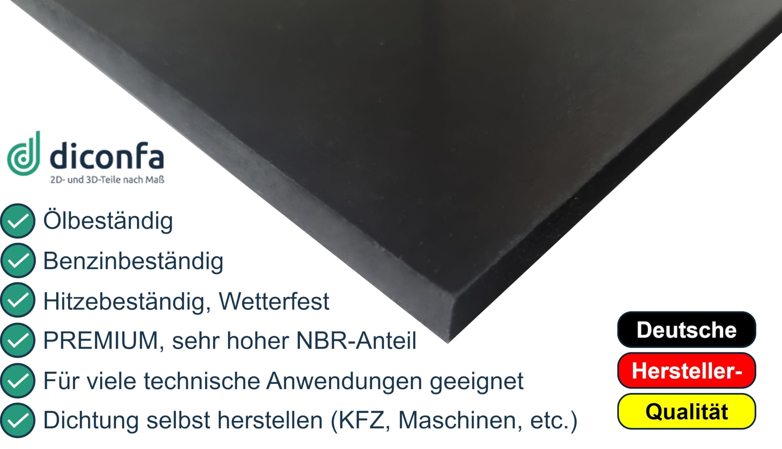 diconfa NBR Gummistreifen ölbeständig BREITE 500mm Dicke 1 bis 10mm LÄNGE 0,05 bis 10m Auswahl 2500mm (250cm) lang, 1mm stark Gummimatte Öl Benzin Kraftstoffe Garage Carport Motorrad Auto KFZ