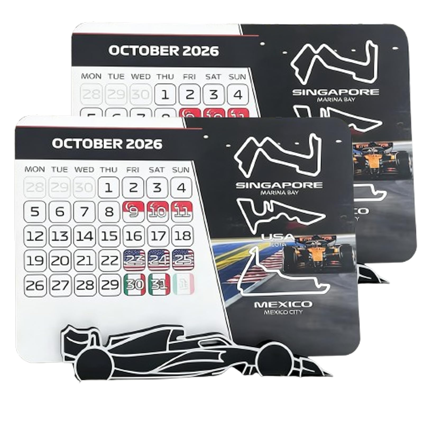 2026 F1 Racing Calendar, Race Event Desk Calendar with Full Schedule, Motorsport Racing Calendar Planner with Stand, Desktop Decoration for Home Office Fans (2pcs)