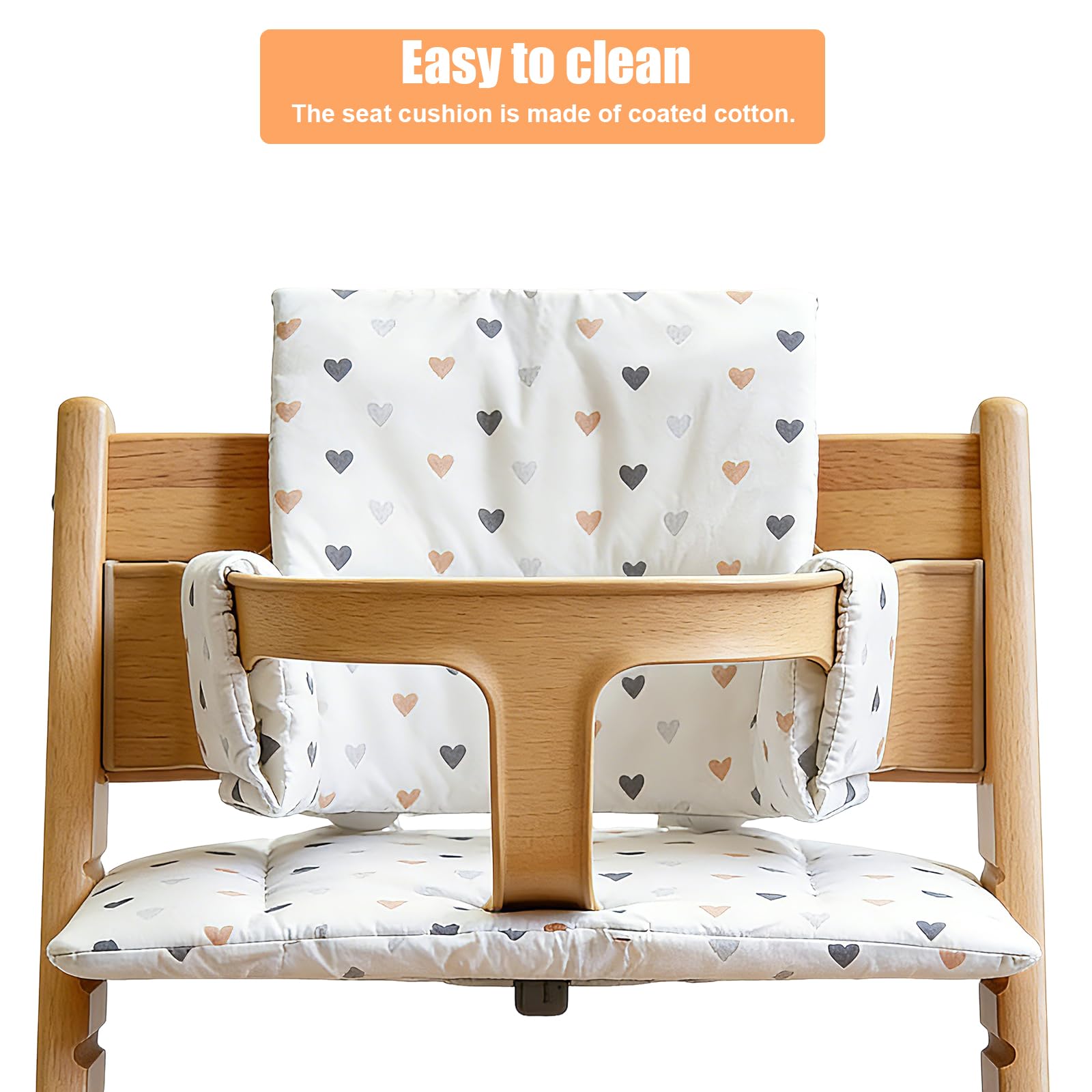 Set di cuscini per seggiolone, adatto per Stokke Tripp Trapp, 2 pezzi, 100% cotone biologico, morbido cuscino per seggiolone con chiusura in