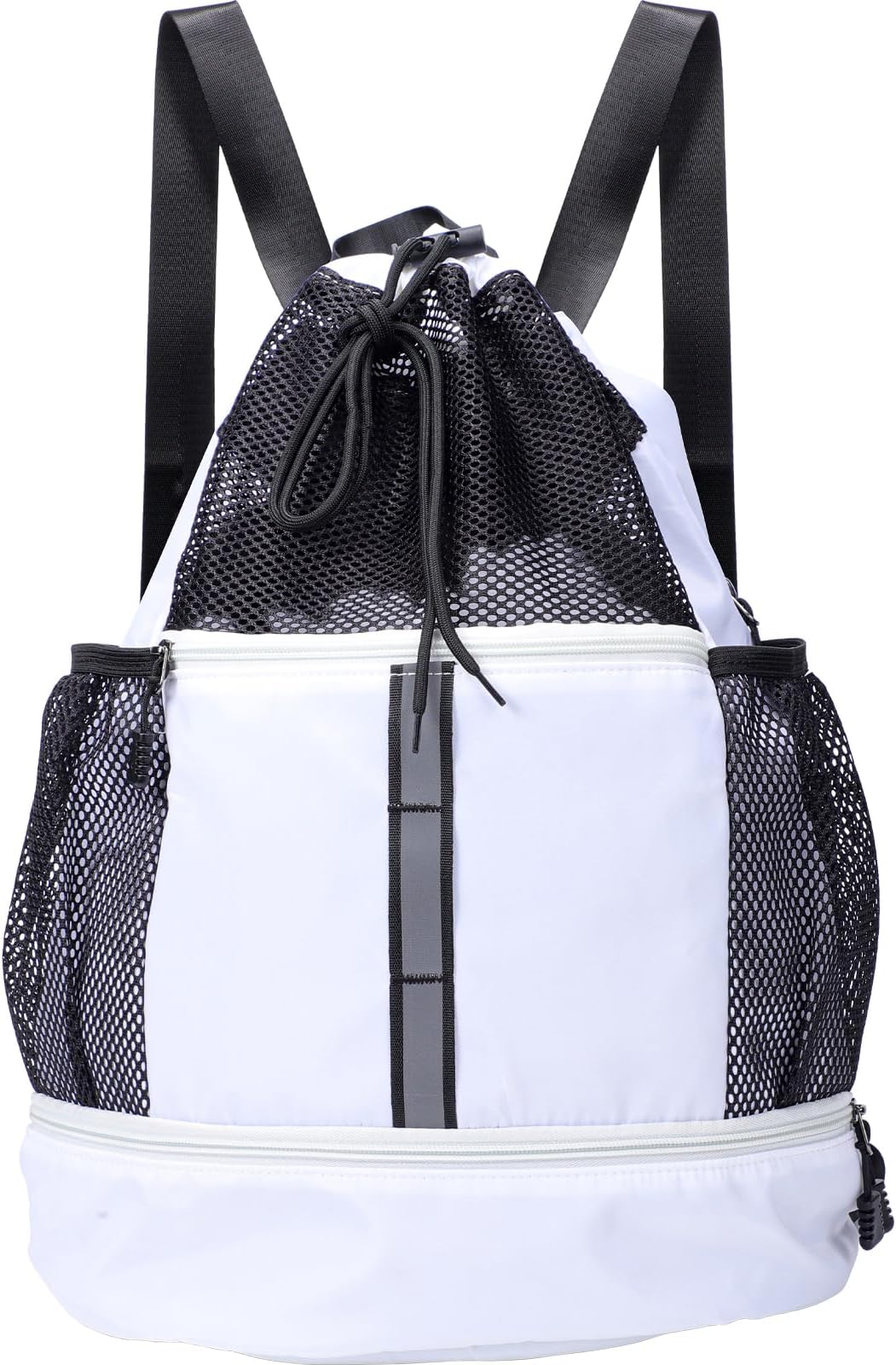 Drawstring Gym Bag for Men, Waterproof Drawstring Backpack for Women, Swim Bag with Shoes Compartmentand Reflective Strips, Pull String Sport Bag for Soccer and Basketball