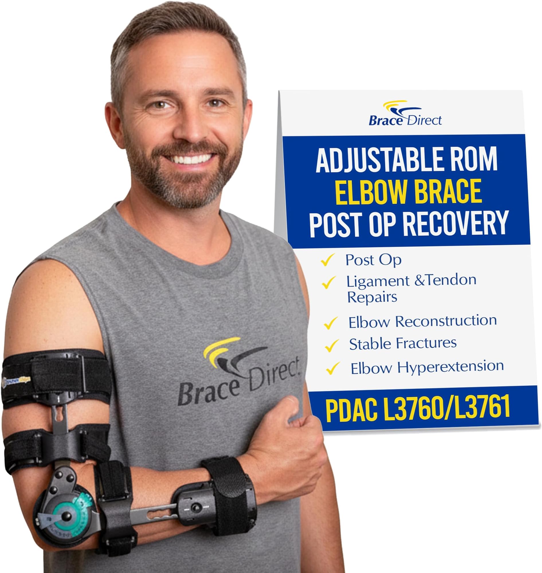 ROM Hinged Elbow Brace - Adjustable Range of Motion for Post-Op Recovery, Tendon & Ligament Repair, Fracture Support - PDAC L3760/L3761 (Right Arm)