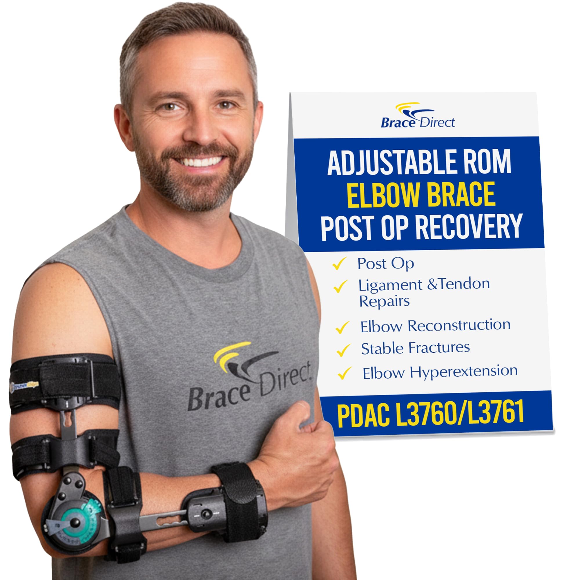 ROM Hinged Elbow Brace - Adjustable Range of Motion for Post-Op Recovery, Tendon & Ligament Repair, Fracture Support - PDAC L3760/L3761 (Right Arm)