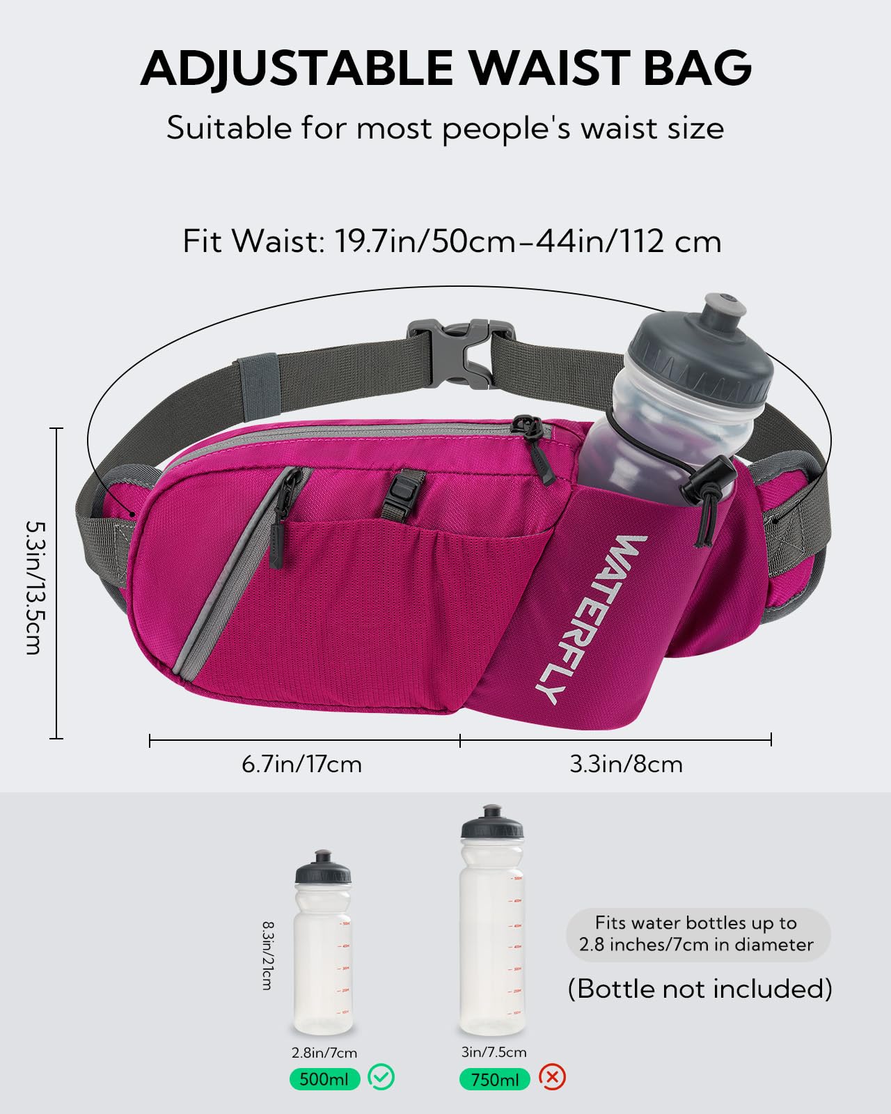 WATERFLY Marsupio Sportivo Uomo Donna con Portaborraccia per Corsa Escursionismo