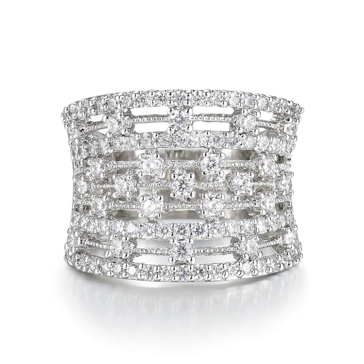 DelicinJewelry Rhodium Plated Cubic Zirconia Eternity Band Cocktail Ring