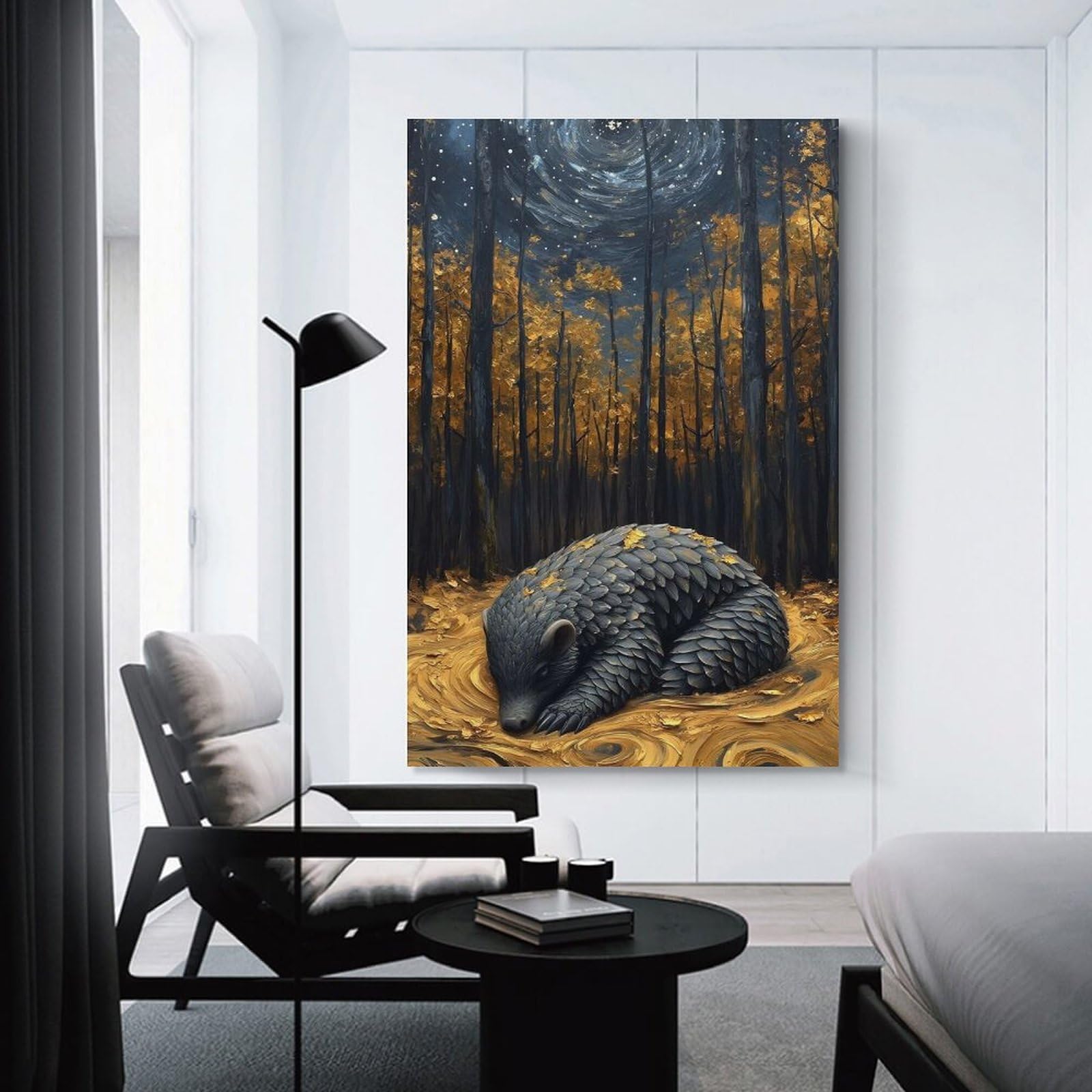Junmoney Unframe-Style-14 Sleeping Pangolin In Golden Forest Canvas Wall Decor, 16X24inch(40X60cm), For Gallery Wall Decor And Room Displays, Wall Decor Suited To Curated Displays