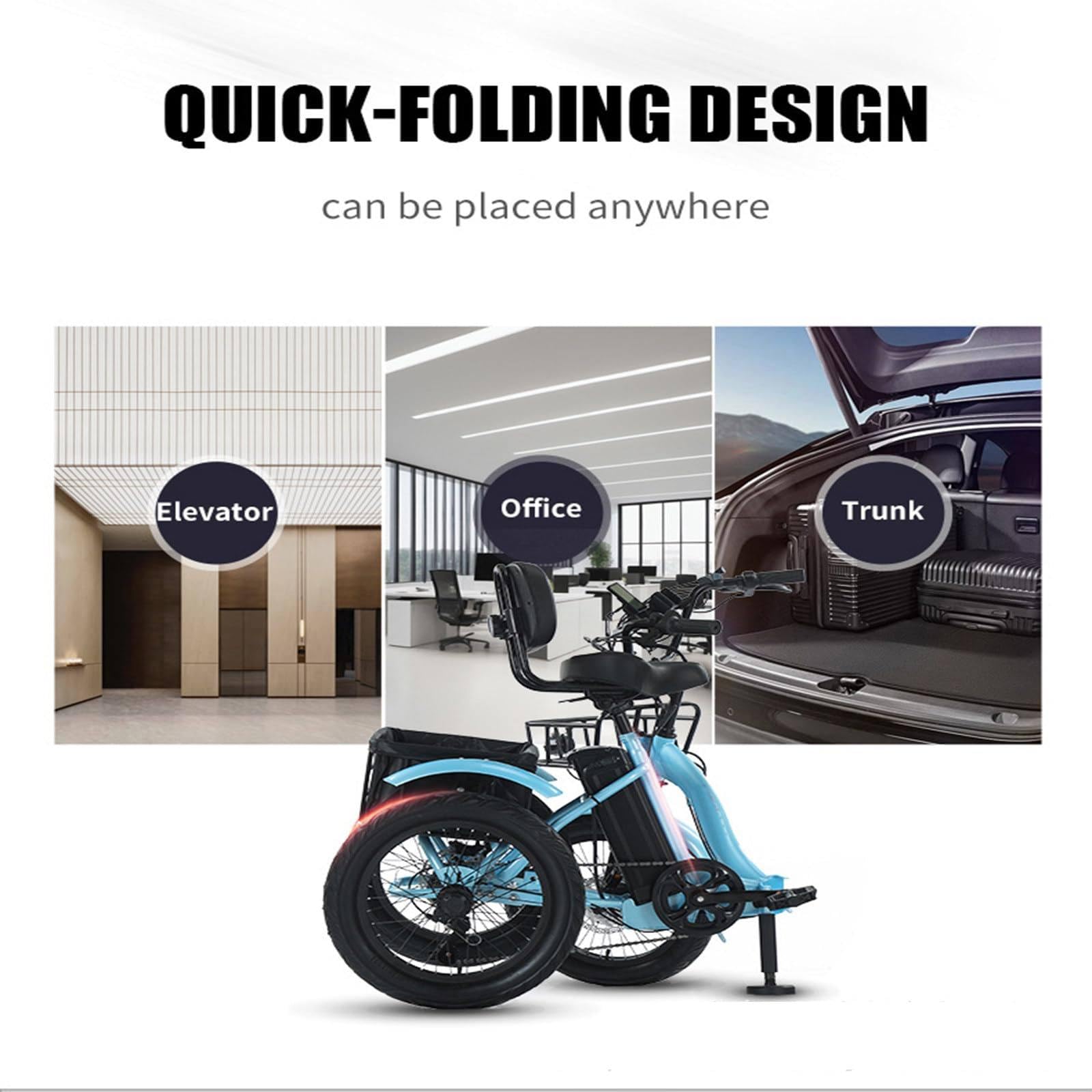 Triciclo Elettrico per Adulti, Trike Elettrico Pieghevole Da 18 Pollici Con Grande Cestino E Blocco Di Sicurezza, Leggero E Portatile, Per Viaggi E Acquisti per Anziani Green