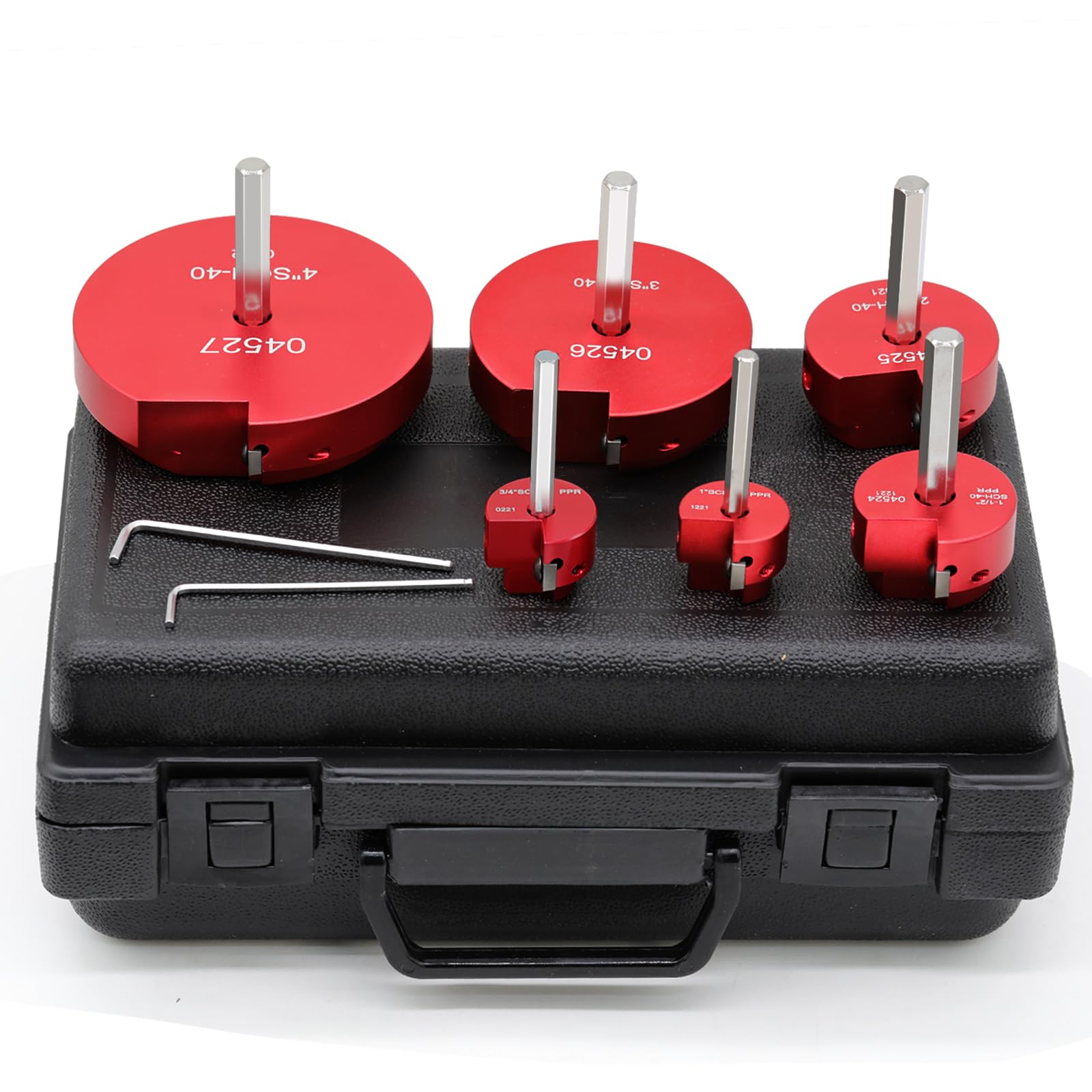 PVC Pipe Reamer, 6 Piece Plastic PVC Pipe Fitting Saver Kit Fit into Standard 1/2" Drills PVC Socket Saver Tool Contains 3/4inch, 1inch, 1-1/4inch,1-1/2inch, 2inch, 3inch, 4inch Head