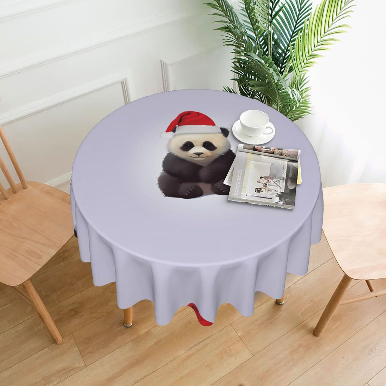 YYHWHJDE Panda Wearing Santa Prints Round Decorative Tablecloth 60in – Elevate Your Dining Space with this Elegant Throw for Everyday Charm & Special Occasions