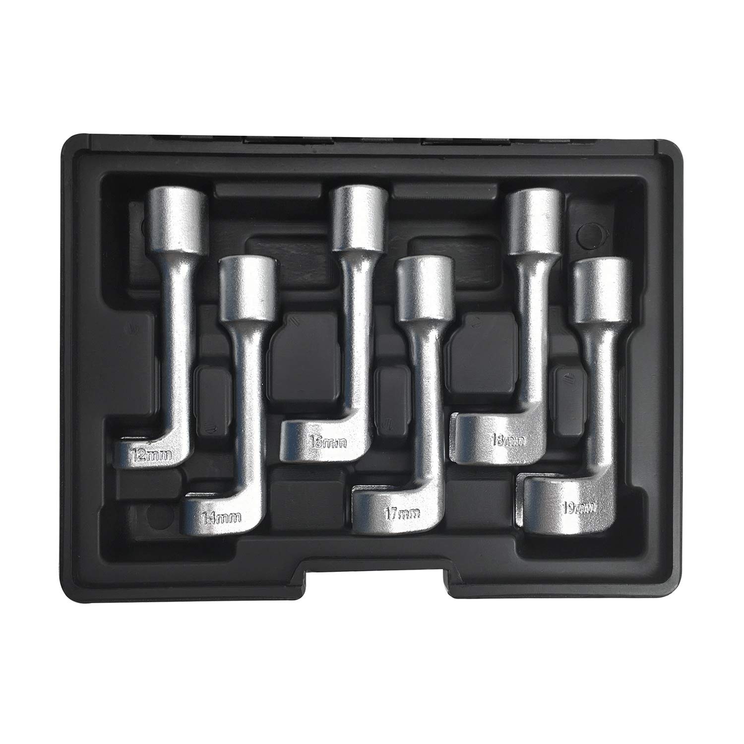 Yctze 6 szt. Zestaw Kluczy Nasadowych do Wtrysku Paliwa 1/2 "DR 12 14 16 17 18 19 Mm Otwarte Nasadki do Dokręcania Nakrętek i śrub w Ograniczonych Przestrzeniach z Solidnym Schowkiem