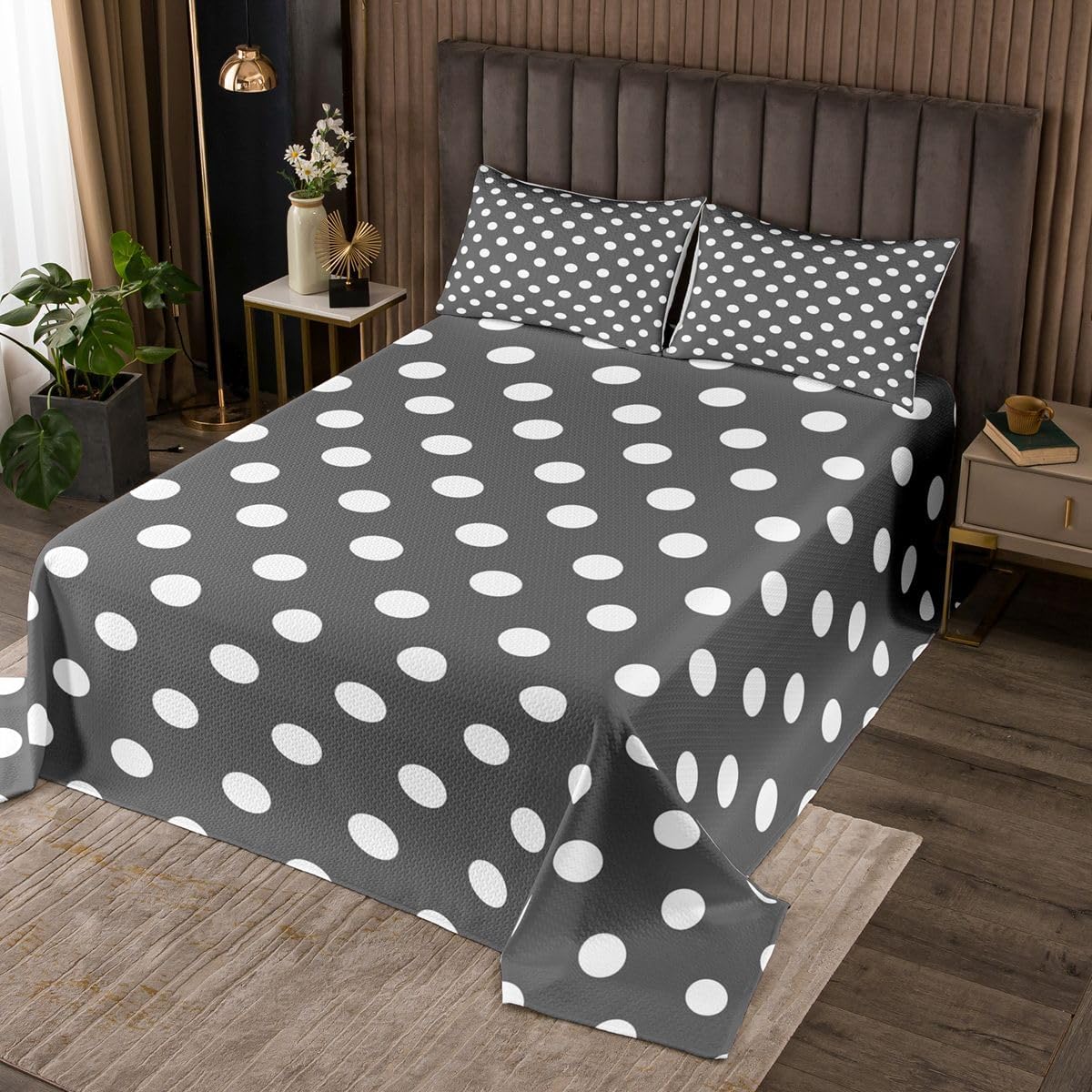 Castle Fairy Polka Dots Bedspread Twin Size,Brown Blue Bedding Sets 2Pcs for Kids Girls Boys Room Decor,Abstract Geometric Circles Comforter Set Modern Minimalist Style Quilt Coverlet,1 Pillowcase