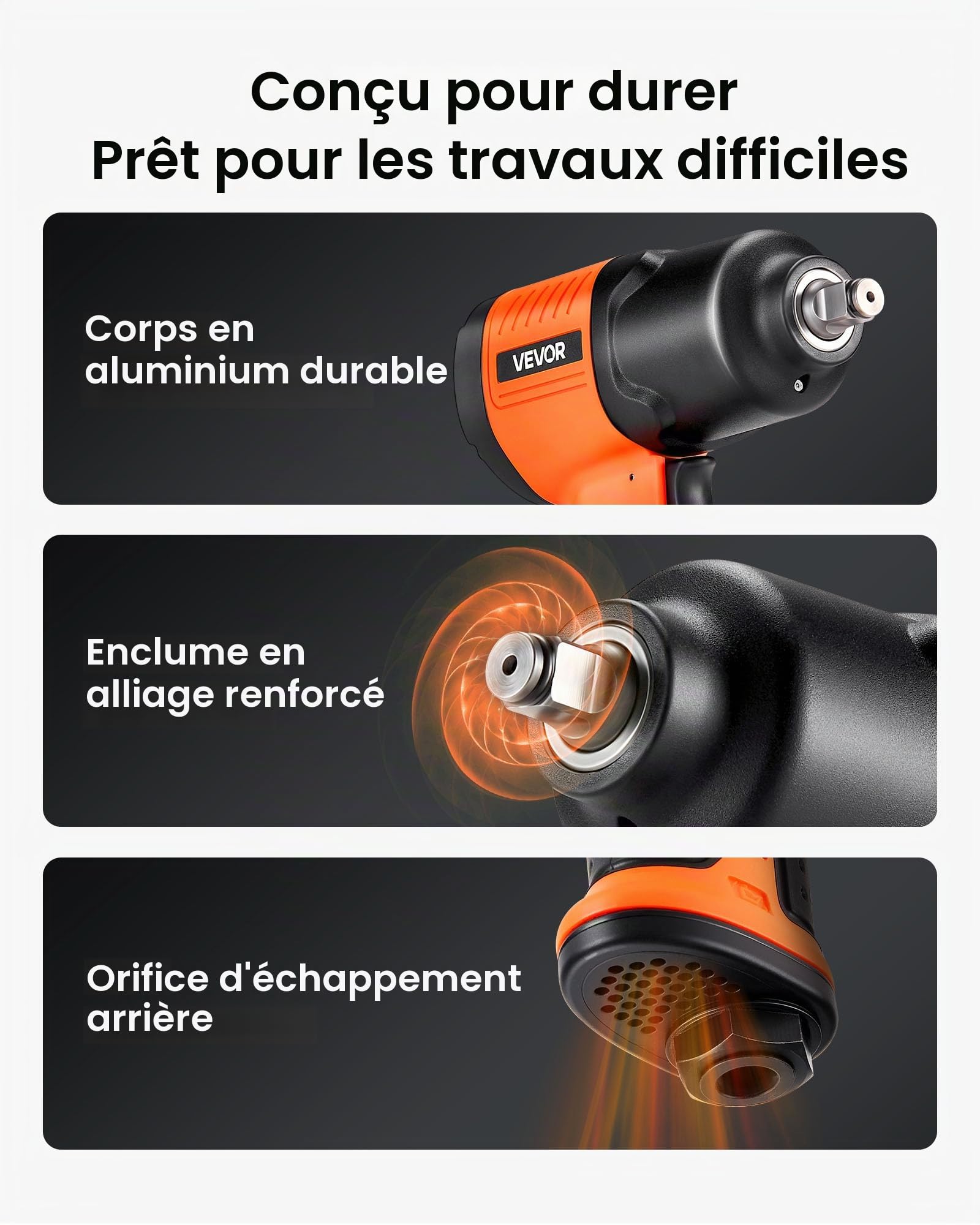 VEVOR Clé à Choc Pneumatique 12,7 mm Couple Inverse Max 1490 Nm, Réglage 4 Vitesses, 7500 tr/min, Clé Pneumatique pour Garages et Ateliers de Diverses Tâches Réparation Légère Entretien Automobiles
