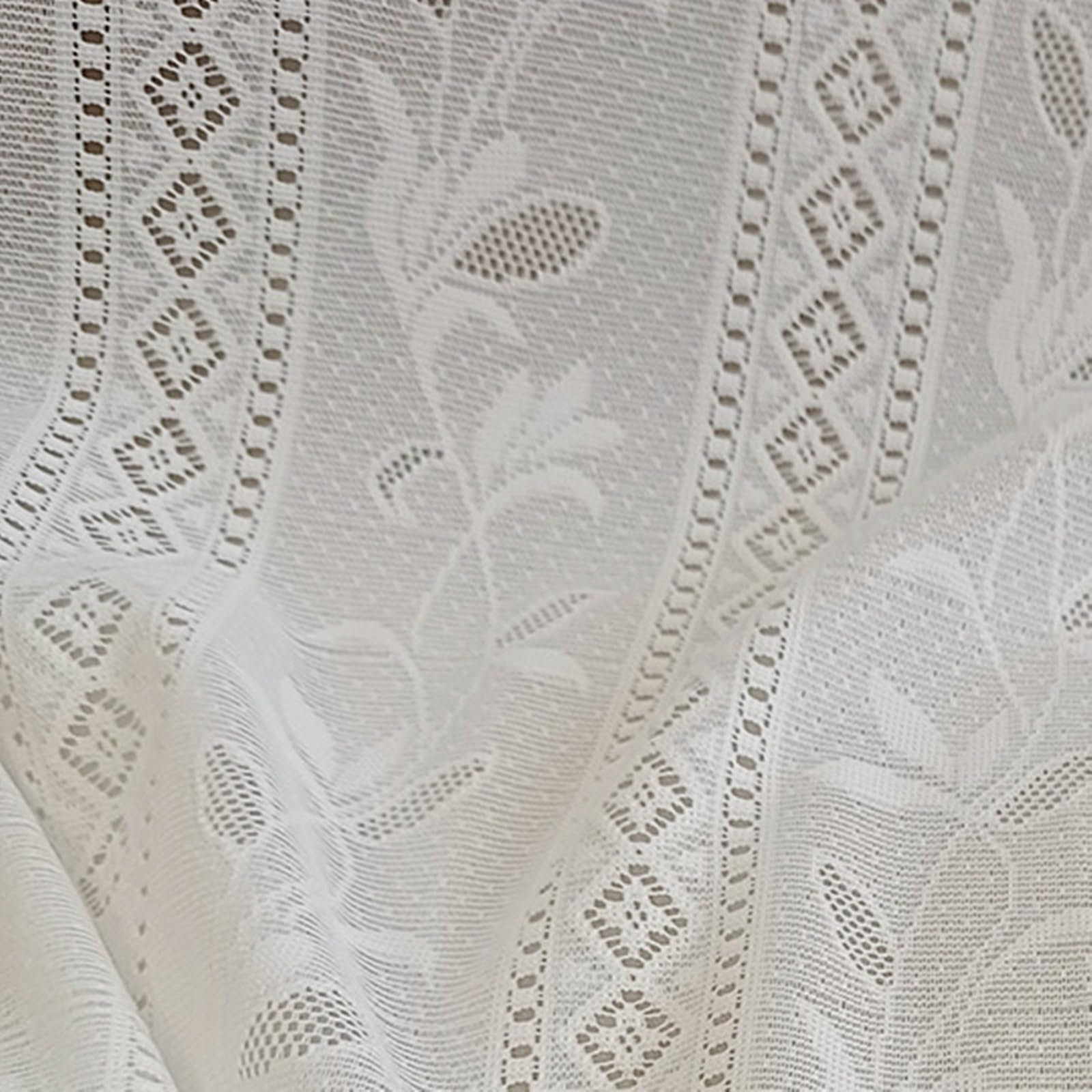 KnSam Durchlässige Vorhänge mit Ösen Weiß, Blumen Spitze Hohl Transparente Vorhänge Schal aus Voile Polyester, 132x214CM(BxH)