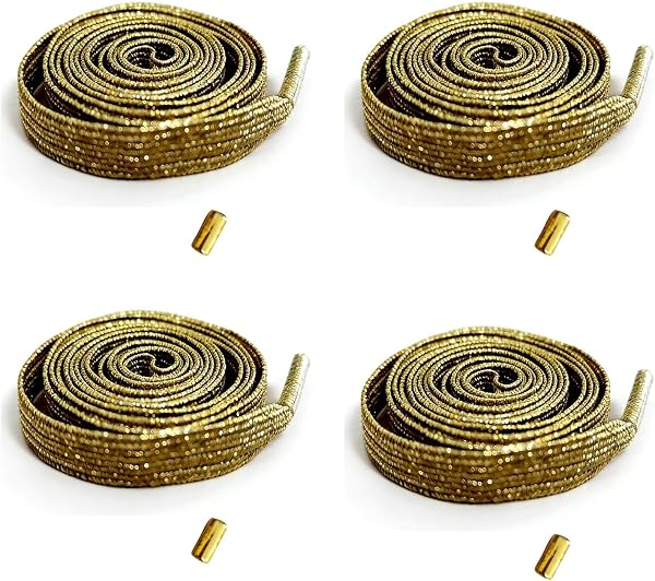 Lot de 2 Paires Lacets Élastiques Plats Doré 8mm 120cm Système Laçage Rapide sans Noeud pour Baskets Enfants Adultes, Lacet Elastique Chaussure Sport Confort Ajustable Universel - 1