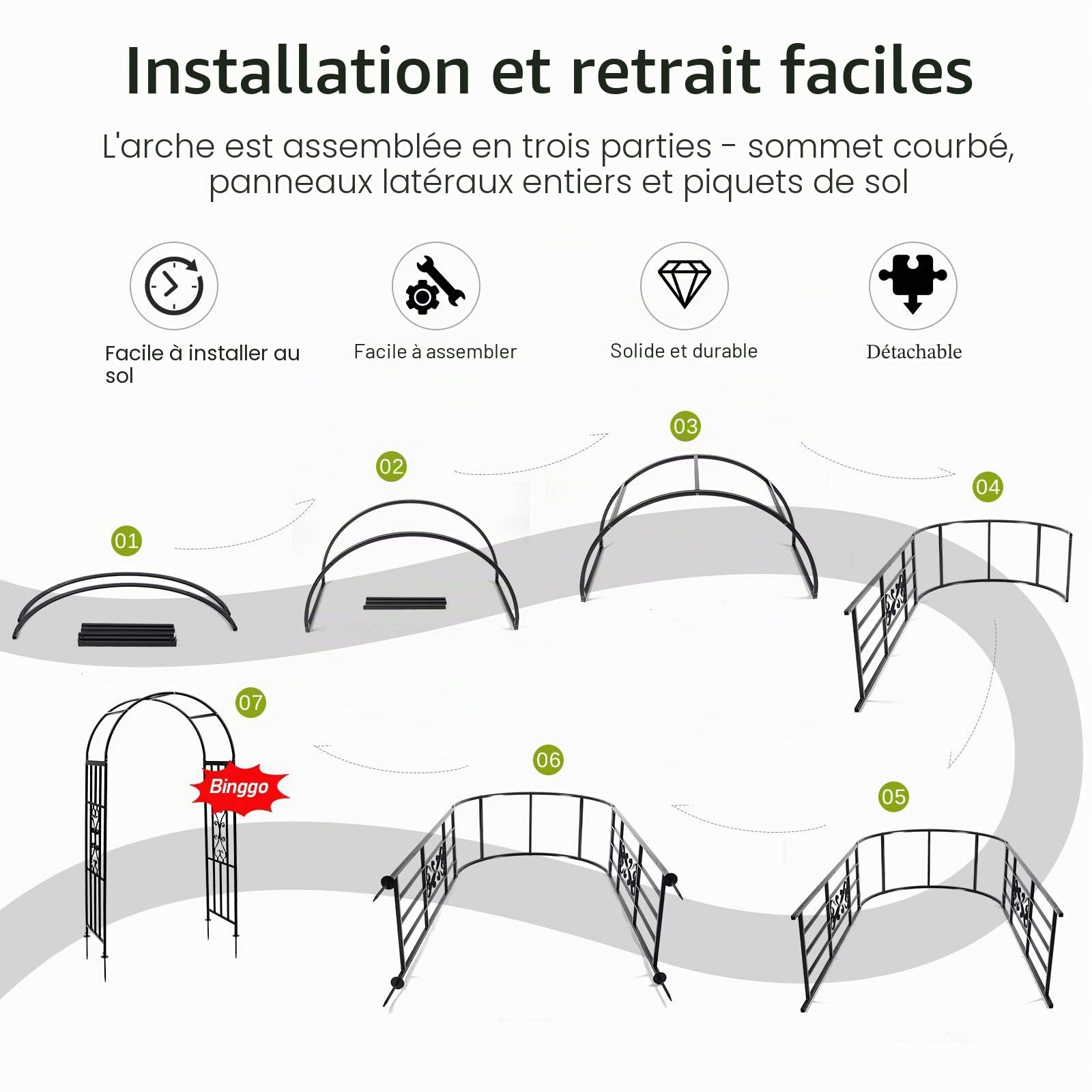 Arche de Jardin Tonnelle incurvée en métal Durable pour Plantes grimpantes, Arches de Mariage, cérémonies