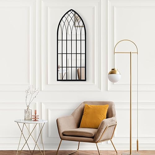 Vista 2 de Eastwell Espejos decorativos de pared, espejos de ventana arqueados, espejos grandes con marco de metal para sala de estar, dormitorio, entrada