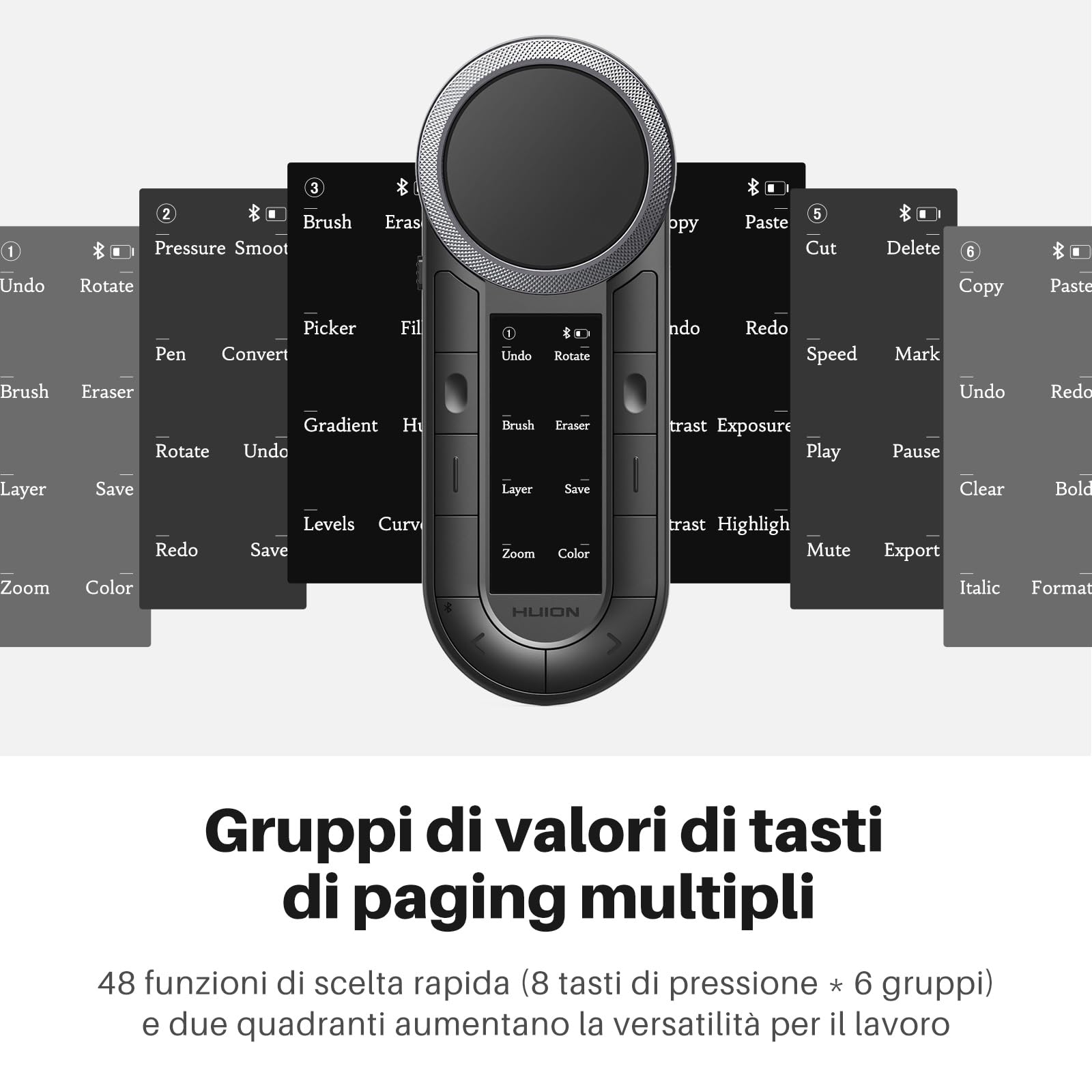 HUION Keydial Mini K40 Telecomando Bluetooth 5.0 per Display e Tavolette Grafiche con Doppio Controller a Manopola + 10 Tasti Personalizzabili, Tastiera Portatile per PC, Tablet e Mac.