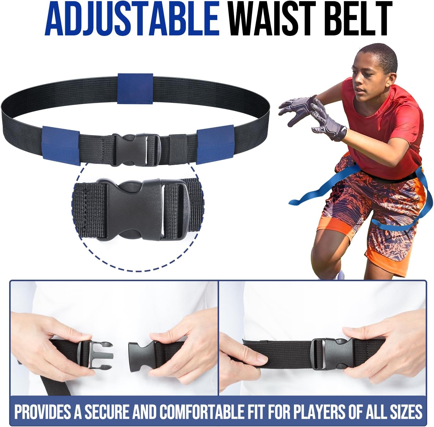 Flag Football Belts, 14 Player Adjustable Flag Football Set With 42 Football Flags,Size 3 Football, Pump and Storage Bag, Size Adjustable Up To 47 Inch Flag Football Belt For Kids,Youths,Adults