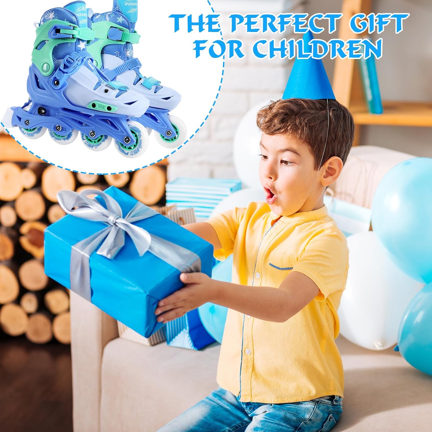 Inline Skates, Adjustable Childrens Inline Skates with Light up Wheels for Girls, Boys, Teens, Beginner | with Protective Gears and Carry Bag