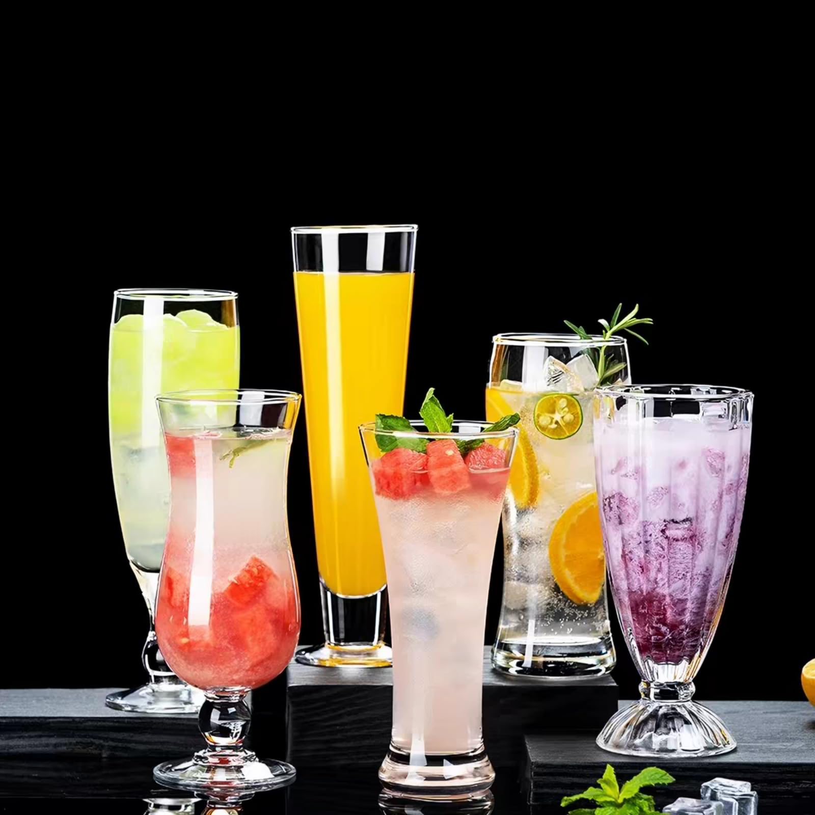 Sanduhr-Highball-Gläser, 340 ml, kristallklares, hohes Cocktailglas, schmale Taille, Longdrink-Glasbecher für Eiskaffee, Früchtetee, Saft, Cocktails, Bar und Zuhause, 6 Stück