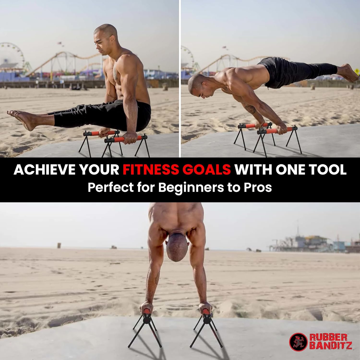 Rubberbanditz Parallette, Parallel Bars & Dip Station | At Home Gym Workout Equipment, L-Sit Bars & Calisthenics Equipment for Home. Perfect for Push Ups, Dips, Handstands & Gymnastics.