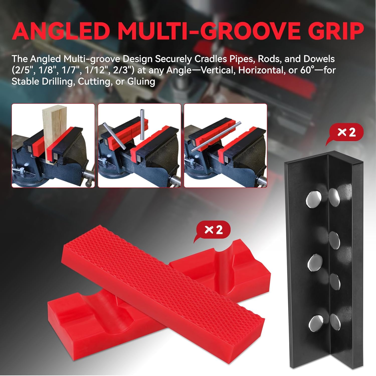 4.5" Magnetic Soft Jaws for Bench Vise, Universal Non-Slip Protector Pads with Multi-Groove & Textured Inserts for Vises/Clamps/Mill/Drill in Metal & Wood Shops, Multi-Purpose Vise Jaw Pads, 2 Pairs