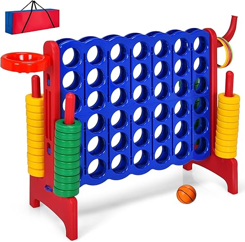 KOTEK Juego gigante 4 en una fila, juego familiar jumbo de 4 en puntuación con deslizadores de liberación rápida, 42 anillos, lanzamiento de anillos