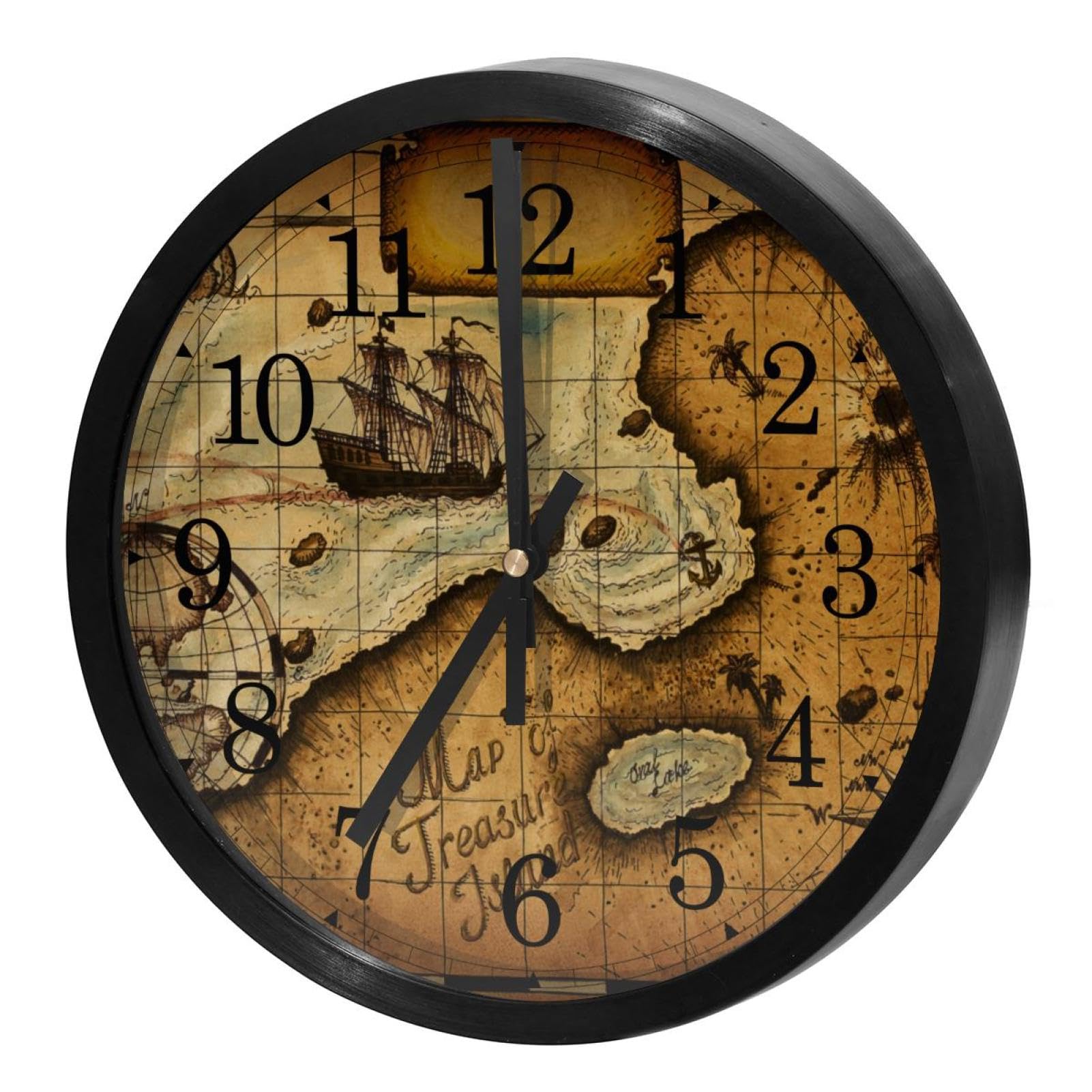 Horloge murale silencieuse à quartz carte de l'île au trésor