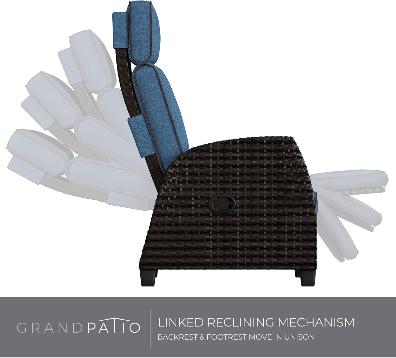 Grand patio Indoor & Outdoor Moor Recliner PE Wicker with Flip Table Push Back Reclining Lounge Chair, Peacock Blue : Patio, Lawn & Garden