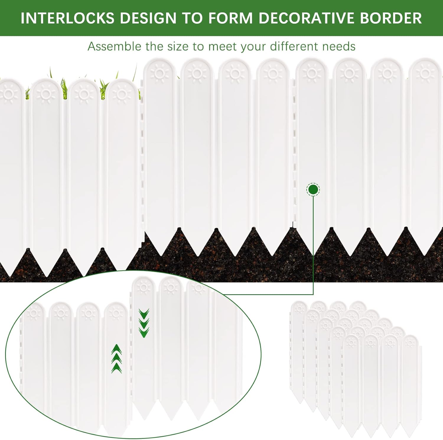 10.6" H White Garden Edging Borders, 10Pcs Plastic Garden Landscape Edging, 7.2Ft Interlocking Decorative Garden Fences Edging, Lawn Edge Flower Bed Border for DIY Patio Walkways Yard