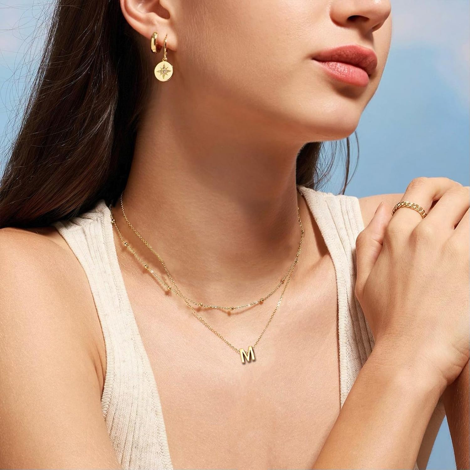 Ovian Layered Initial Necklace for Women 18K Gold Plated Stainless Steel Layering Letters Necklace Personalized Name Necklace - Image 4