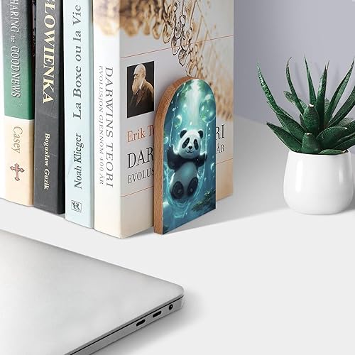 Miniatura 3 de Panda Bubbles - Sujetalibros decorativos de madera para estantes, habitación de los niños, escritorio, oficina en casa, tapones de libros para