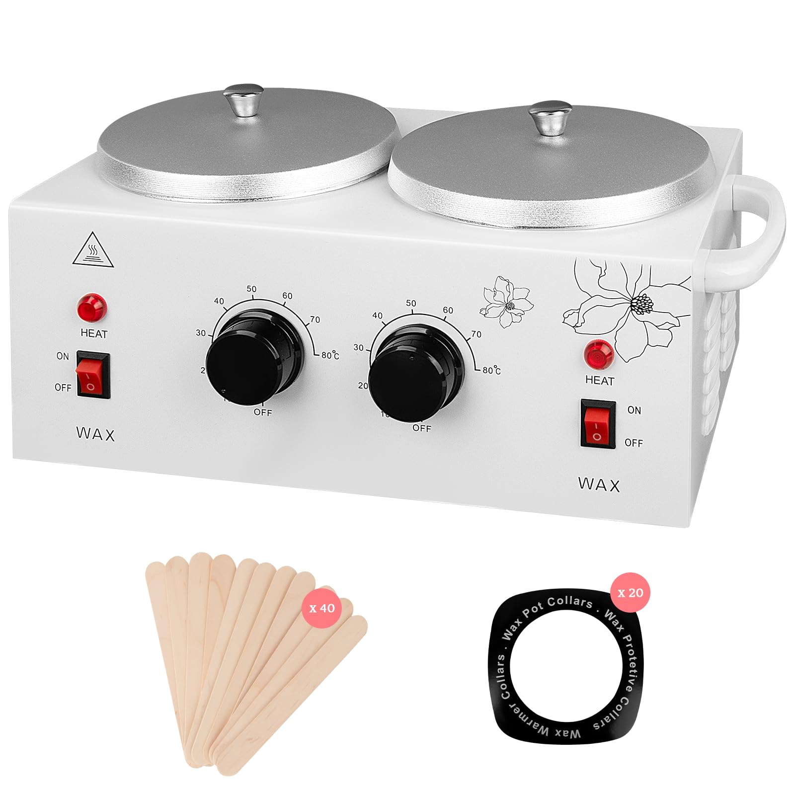 Double Wax Warmer for Painless Hair Removal, Professional Beauty Salon Wax Heater Pot for Women Men Domestic with Adjustable Temperature Set