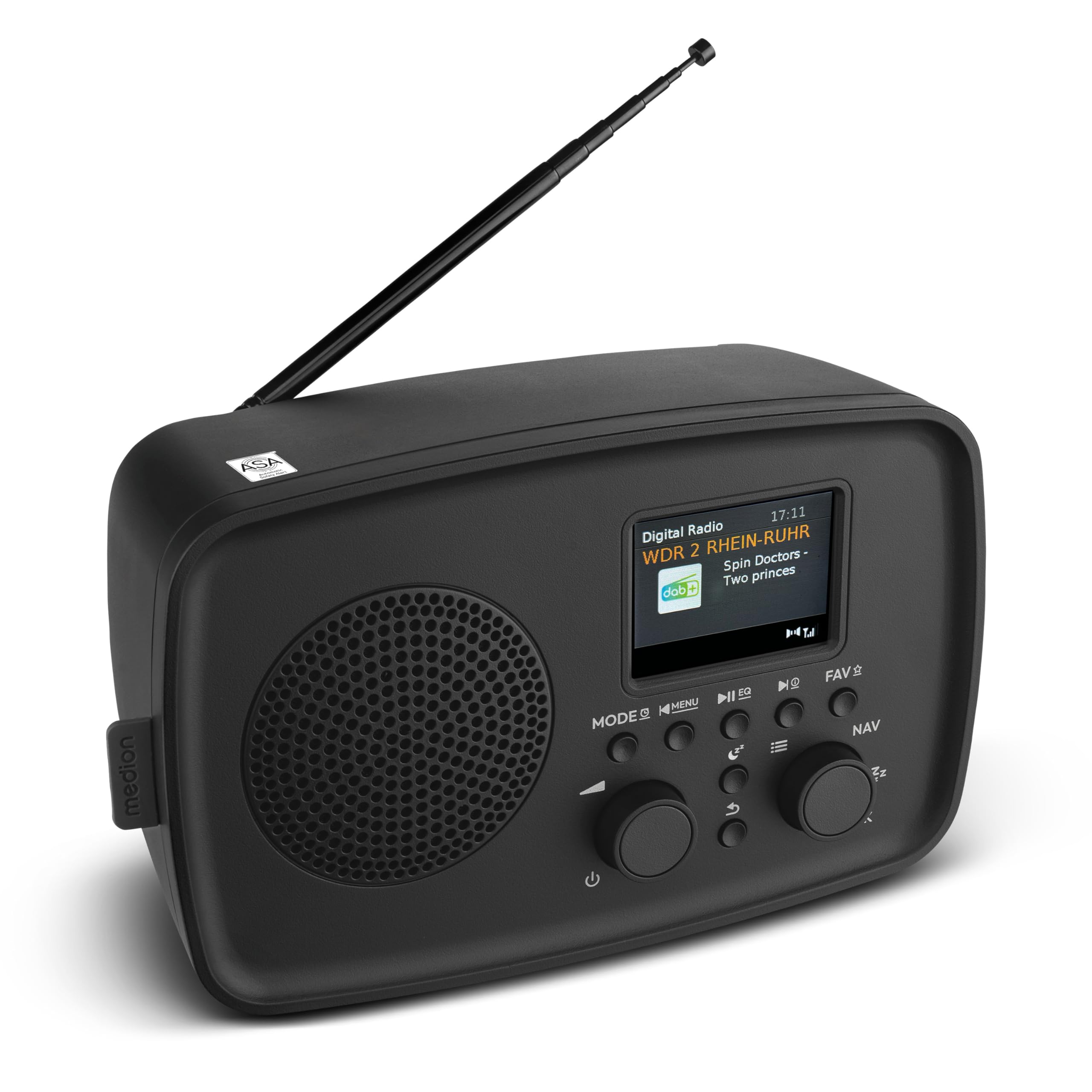 MEDION Radio Dab+ avec Bluetooth DRE-1 (Dab Plus, Radio FM, Protection Anti-Gouttes, antenne télescopique, réveil, Fonction Snooze, variateur d’Affichage, système d’Alerte d’Urgence ASA), Noir