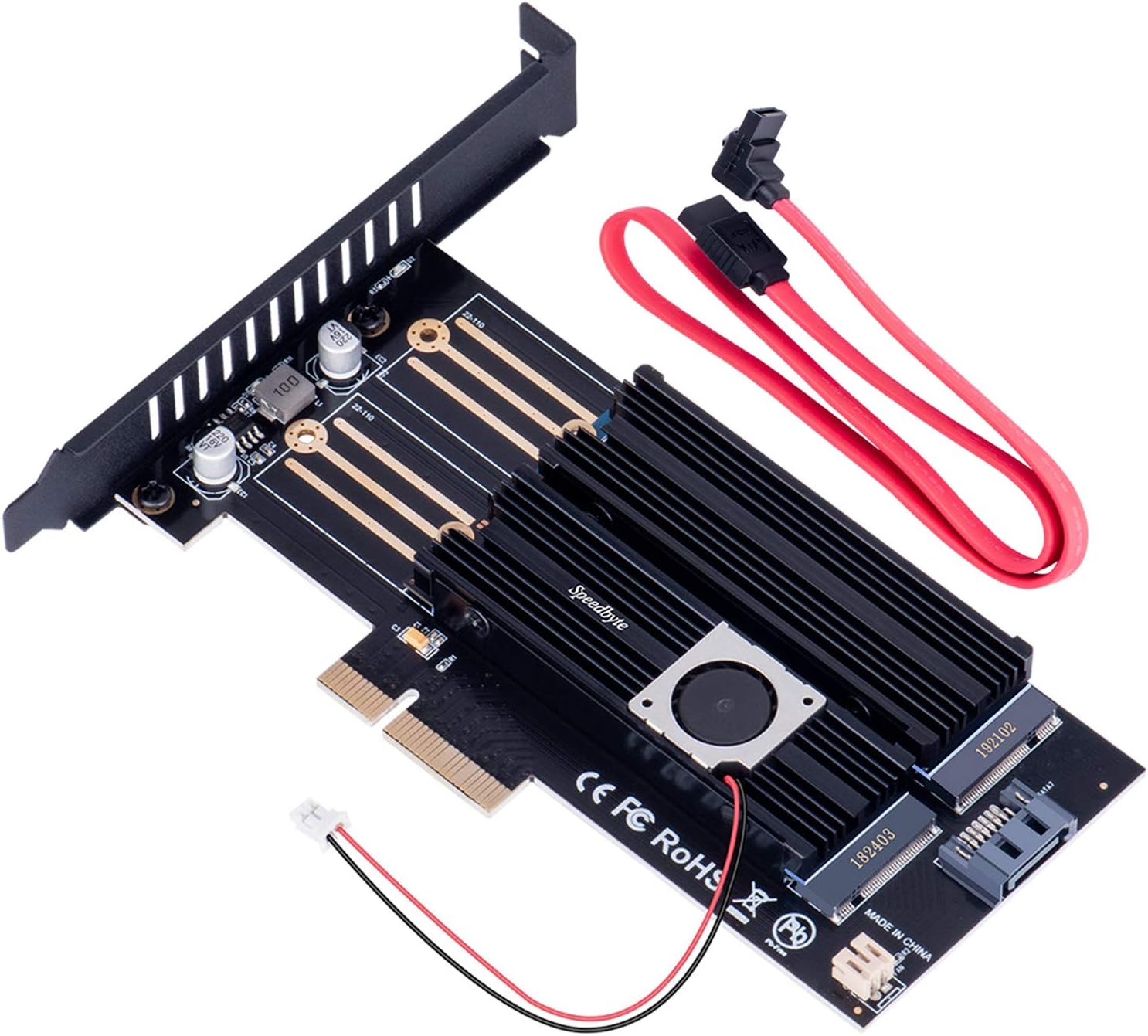 M.2 PCIe Adapter, New NVMe SSD Dual Expansion Card, Support M.2 NVME SSD (M Key) and M2 SATA SSD (B Key) 22110 2280 2260 2242 2230 NGFF SSDs PCI-e 3.0 x4 Slot with Fan Cooler and Heatsink for PC