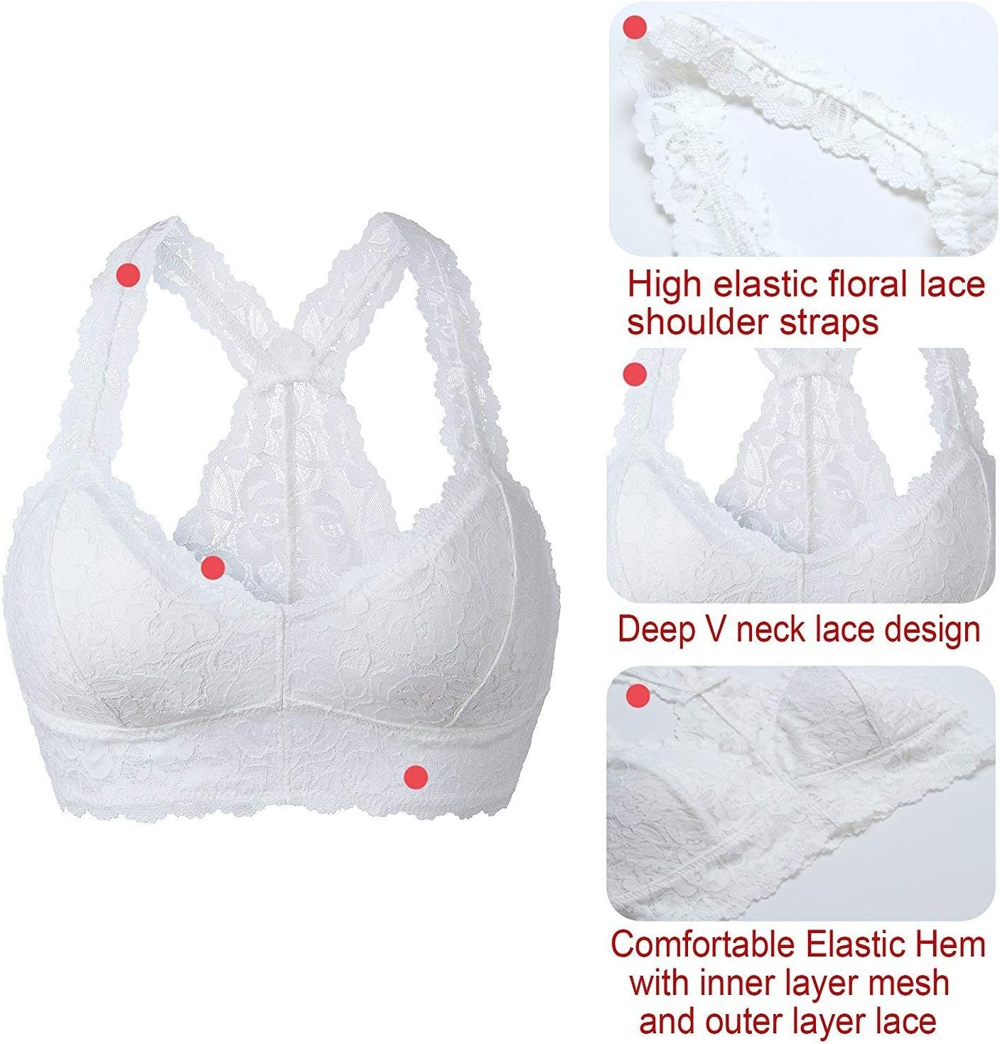 YIANNA Women Floral Lace Bralette Padded Breathable Sexy Racerback Lace Bra - Image 3