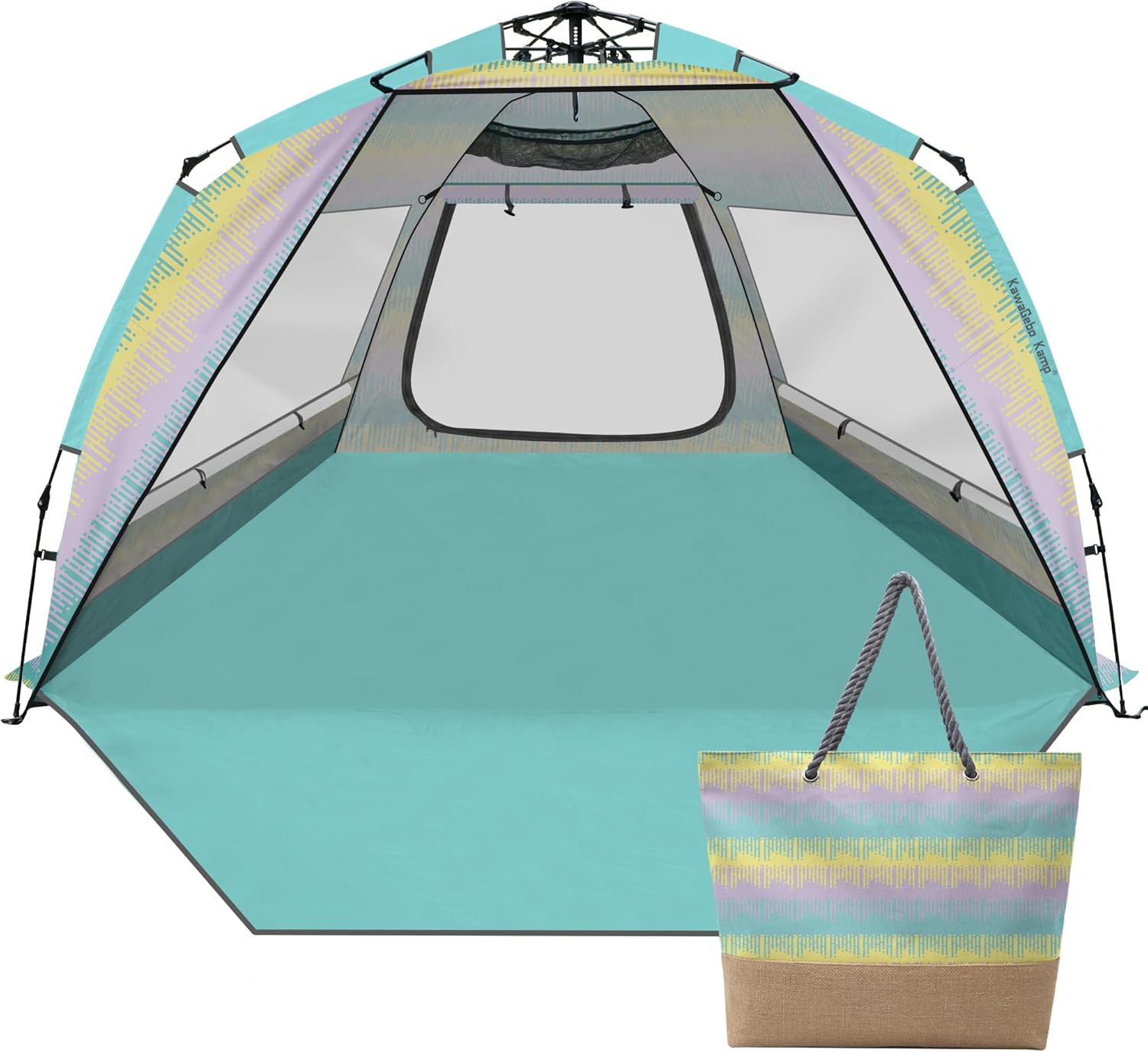 Beach Tent Sun Shelter for 4-6 Person - Pop Up Beach Tent UPF 50＋ UV Protection, Lightweight and Easy Setup Cabana, Extendable Floor with 3 Ventilating Windows, Carrying Bag