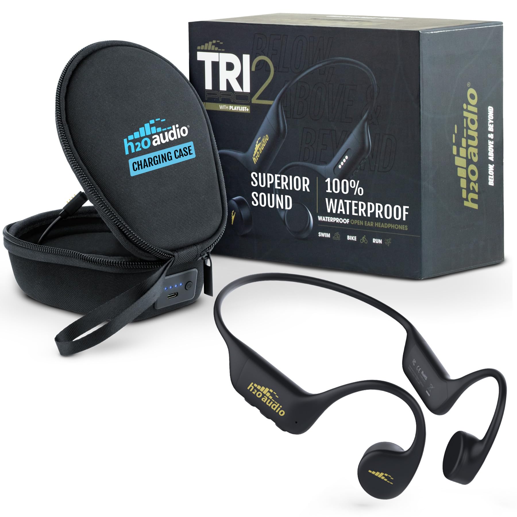 tri 2 pro multi-sport waterproof headphones with charging case