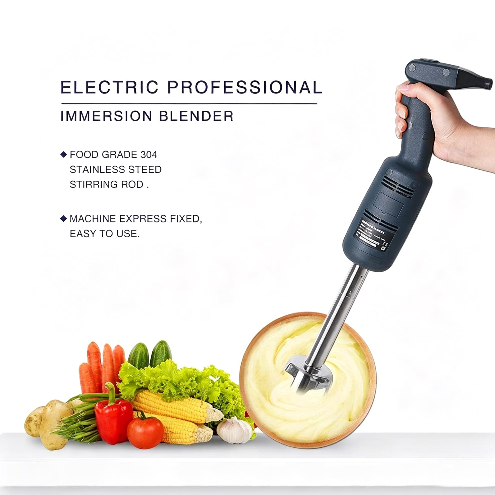 Frullatore A Immersione Professionale, Robusto, Da 220 W, Elettrico, Portatile Con Blocco Di Sicurezza, Ideale Per Grandi Quantità Di Zuppe E Salse In Cucine Professionali.