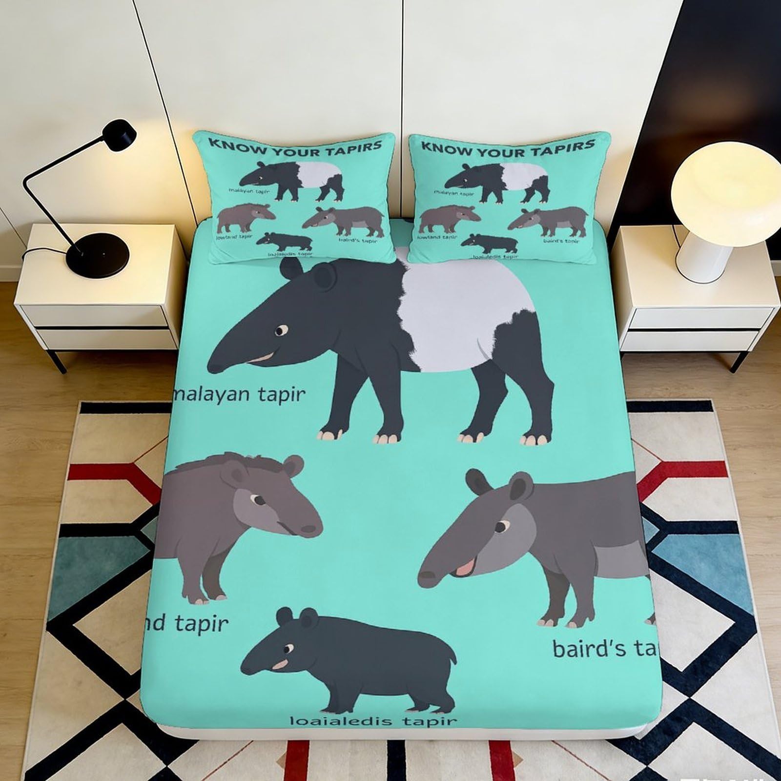 3D Printed tapir design Fitted Sheet, soft touch Microfiber, wrinkle resistant, anti-slip, home decor for main bedroom, apartment bedding, easy care, 120x200cm 90x200x25cm
