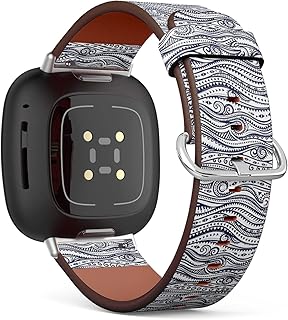 CJBROES Replacement Leather Watch Band, Compatible with Fitbit Versa 3 and Fitbit Sense of Wristband Bracelet Accessory - Beautiful Tribal Wave